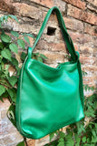 GREEN genuine leather rucksack/ shoulder bag. Green genuine leather shopper. Green backpack for laptops, tablets, books...
