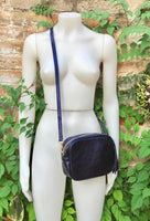 Small leather bag in PURPLE - NAVY. Crossbody / shoulder bag in genuine leather. Metallic shine leather bag. Dark blue-purple leather purse