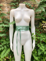 Metallic aqua green waist belt. Wide belt in light mint green genuine leather. Metallic shine wraparound belt, light green boho dress belt.