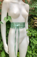 Metallic aqua green waist belt. Wide belt in light mint green genuine leather. Metallic shine wraparound belt, light green boho dress belt.