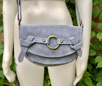 Blue suede bag.Genuine leather. Blue crossbody bag. Small leather bag with adjustable strap and zipper. Small blue suede purse