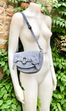 Blue suede bag.Genuine leather. Blue crossbody bag. Small leather bag with adjustable strap and zipper. Small blue suede purse