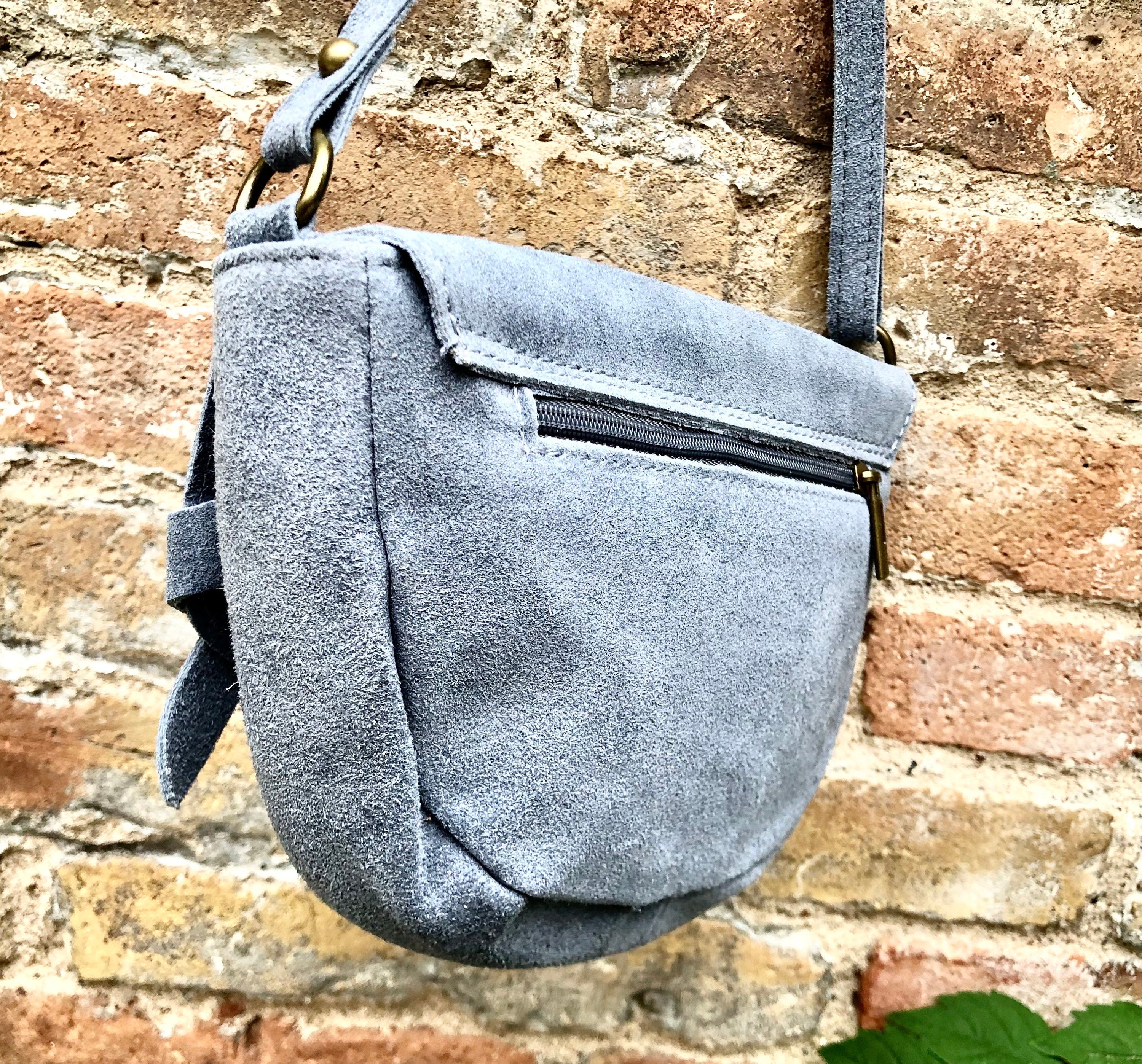 Blue suede bag.Genuine leather. Blue crossbody bag. Small leather bag with adjustable strap and zipper. Small blue suede purse