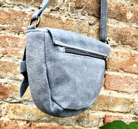 Blue suede bag.Genuine leather. Blue crossbody bag. Small leather bag with adjustable strap and zipper. Small blue suede purse