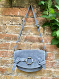 Blue suede bag.Genuine leather. Blue crossbody bag. Small leather bag with adjustable strap and zipper. Small blue suede purse