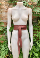 Terracotta BROWN obi belt. Wrap belt in soft genuine leather. Wraparound waist belt. Wide style. Boho dress belt in burgundy- brown leather