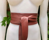 Terracotta BROWN obi belt. Wrap belt in soft genuine leather. Wraparound waist belt. Wide style. Boho dress belt in burgundy- brown leather