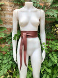 Terracotta BROWN obi belt. Wrap belt in soft genuine leather. Wraparound waist belt. Wide style. Boho dress belt in burgundy- brown leather