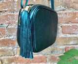 Metallic TEAL blue-green leather bag. Small cross body / shoulder bag in GENUINE leather. Teal leather purse. Adjustable strap and zipper.