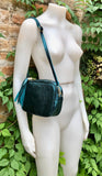 Metallic TEAL blue-green leather bag. Small cross body / shoulder bag in GENUINE leather. Teal leather purse. Adjustable strap and zipper.