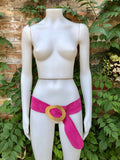 HOT PINK leather waist belt with large gold metal buckle. Soft leather belt in MAGENTA. Boho fuchsia pink genuine leather belt.