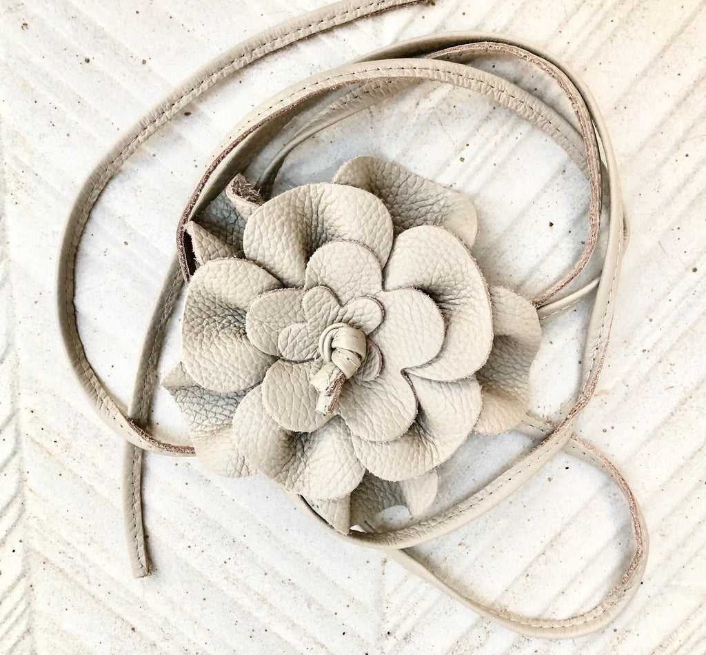 Flower leather belt in metallic turquoise BLUE. Waist, overall or dress belt. Genuine leather. Light blue flower belt.