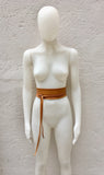 Obi belt in soft leather. Wrap belt in CAMEL BROWN. Waist belt in TOBACCO. Wraparound belt in brown genuine leather. Boho tan wide belt.