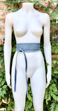 Blue - gray leather waist belt. Wide wrap belt in BLUE. Genuine leather. Denim blue leather obi belt. Blue wraparound belt