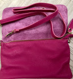 Small leather bag in magenta pink. Fuchsia Crossbody bag, shoulder bag in GENUINE leather. Hot pink bag with adjustable strap and zipper