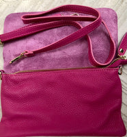 Small leather bag in magenta pink. Fuchsia Crossbody bag, shoulder bag in GENUINE leather. Hot pink bag with adjustable strap and zipper