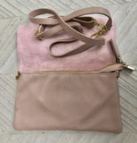 Small light dusty pink bag. Pink crossbody/ shoulder bag in GENUINE leather. Adjustable strap , zipper + flap. Light dusty pink purse