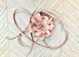 Flower leather belt in pink. Waist, overall or dress belt. Genuine leather. Pink rose belt. Large light pink flower.