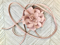 Flower leather belt in pink. Waist, overall or dress belt. Genuine leather. Pink rose belt. Large light pink flower.