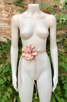 Flower leather belt in pink. Waist, overall or dress belt. Genuine leather. Pink rose belt. Large light pink flower.