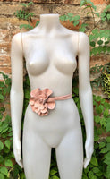 Flower leather belt in pink. Waist, overall or dress belt. Genuine leather. Pink rose belt. Large light pink flower.