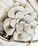 Flower leather belt in beige. Waist, overall or dress belt. Genuine leather. Beige rose belt. Large beige flower.