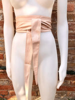 Light PINK obi belt. Soft genuine glitter leather wrap belt. Wraparound waist belt. Wide style. Soft pink dress belt in metallic leather.