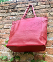 NEW with zipper + lining. large tote leather bag in TERRACOTTA RED.Soft genuine leather shopper. Carry all bag for laptops, tablets, books..