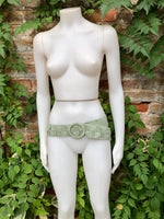 Light GREEN waist belt with large round buckle.Mint green boho soft suede wide belt. Genuine natural suede leather. Sage green dress belt