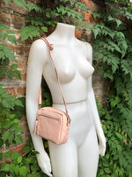 Small light PINK leather bag. GENUINE leather shoulder / cross body bag. Soft PINK leather purse with adjustable strap and zipper.