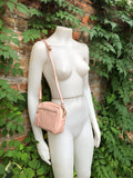 Small light PINK leather bag. GENUINE leather shoulder / cross body bag. Soft PINK leather purse with adjustable strap and zipper.