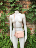 Small light PINK leather bag. GENUINE leather shoulder / cross body bag. Soft PINK leather purse with adjustable strap and zipper.