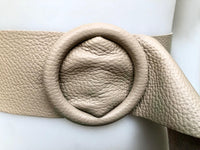 Beige leather waist belt with large round buckle. Soft leather belt in beige. Genuine leather dress belt. Beige wide waist belt