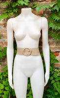 Beige leather waist belt with large round buckle. Soft leather belt in beige. Genuine leather dress belt. Beige wide waist belt