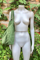 Moss GREEN leather shopper bag in genuine natural suede. Slouchy green carry all tote bag for laptop, tablet, books. Green suede purse