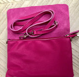 Small leather bag in magenta pink. Fuchsia Crossbody bag, shoulder bag in GENUINE leather. Hot pink bag with adjustable strap and zipper