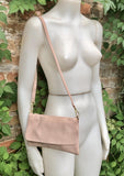 Small light dusty pink bag. Pink crossbody/ shoulder bag in GENUINE leather. Adjustable strap , zipper + flap. Light dusty pink purse