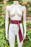 BURGUNDY leather waist belt with large round buckle. Soft leather belt. Genuine leather terracotta-burgundy dress belt. Wide waist belt