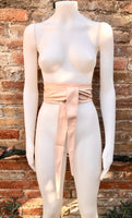 Light PINK obi belt. Soft genuine glitter leather wrap belt. Wraparound waist belt. Wide style. Soft pink dress belt in metallic leather.