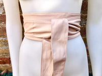 Light PINK obi belt. Soft genuine glitter leather wrap belt. Wraparound waist belt. Wide style. Soft pink dress belt in metallic leather.