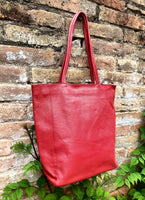 NEW with zipper + lining. large tote leather bag in TERRACOTTA RED.Soft genuine leather shopper. Carry all bag for laptops, tablets, books..