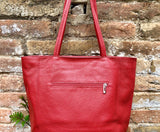 NEW with zipper + lining. large tote leather bag in TERRACOTTA RED.Soft genuine leather shopper. Carry all bag for laptops, tablets, books..