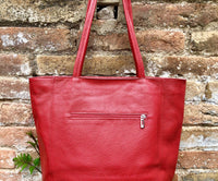 NEW with zipper + lining. large tote leather bag in TERRACOTTA RED.Soft genuine leather shopper. Carry all bag for laptops, tablets, books..