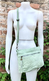 BOHO suede leather bag in light GREEN. Mint crossbody bag, leather bag, boho bag, messenger suede bag. Soft natural leather bag with tassel