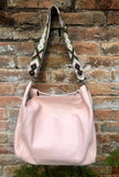 Pink leather bag. TOTE leather shopper in light PINK. Genuine leather. Shoulder bag for your laptop, ipad, tablet or books + guitar strap