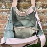 Pink leather bag. TOTE leather shopper in light PINK. Genuine leather. Shoulder bag for your laptop, ipad, tablet or books + guitar strap