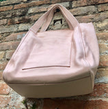 Pink leather bag. TOTE leather shopper in light PINK. Genuine leather. Shoulder bag for your laptop, ipad, tablet or books + guitar strap