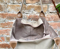 Tote leather bag in beige. Leather shopper in GENUINE leather. Large carry all bag for your laptop, books. Beige leather shopper.Beige purse