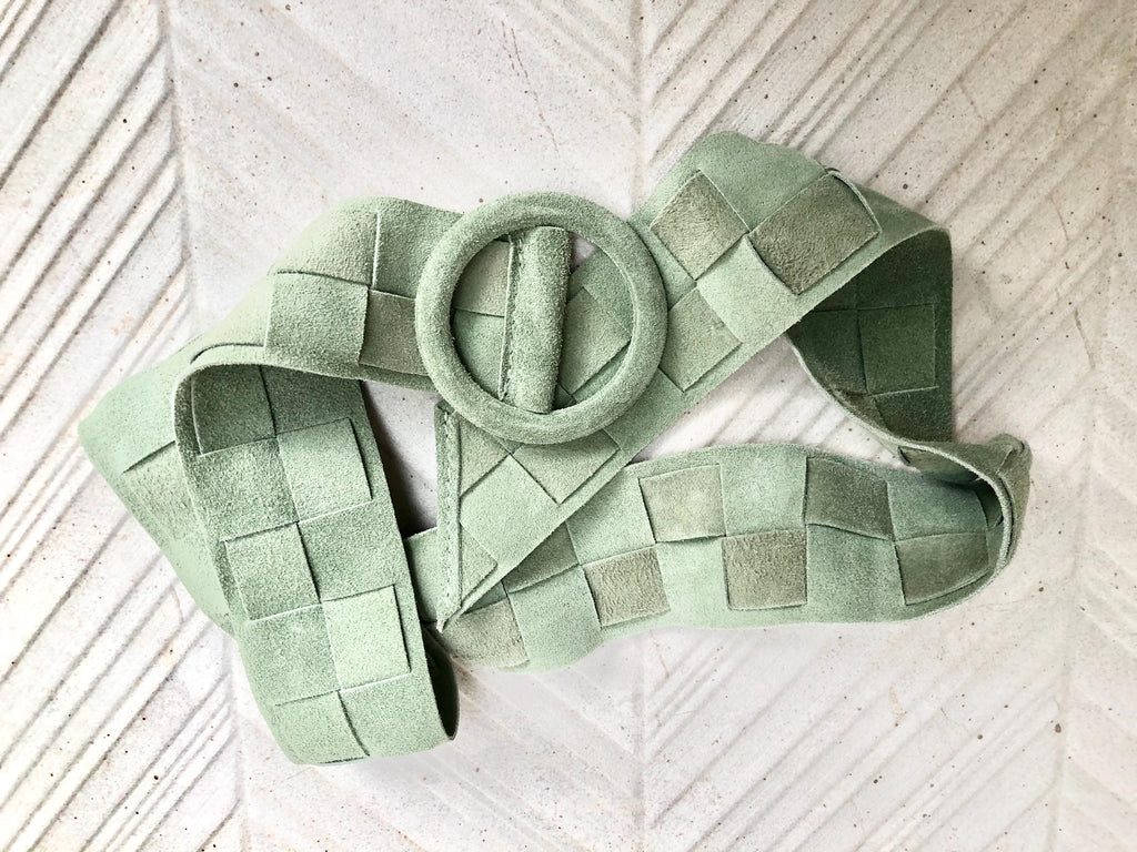 Light GREEN waist belt with large round buckle.Mint green boho soft suede wide belt. Genuine natural suede leather. Sage green dress belt