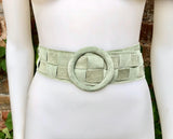 Light GREEN waist belt with large round buckle.Mint green boho soft suede wide belt. Genuine natural suede leather. Sage green dress belt